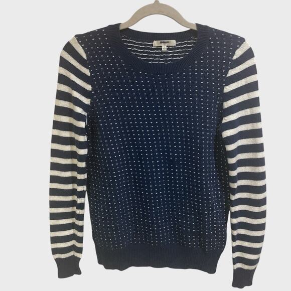 Madewell Birdseye Navy Striped Wool Blend Sweater Size Small - Picture 4 of 11